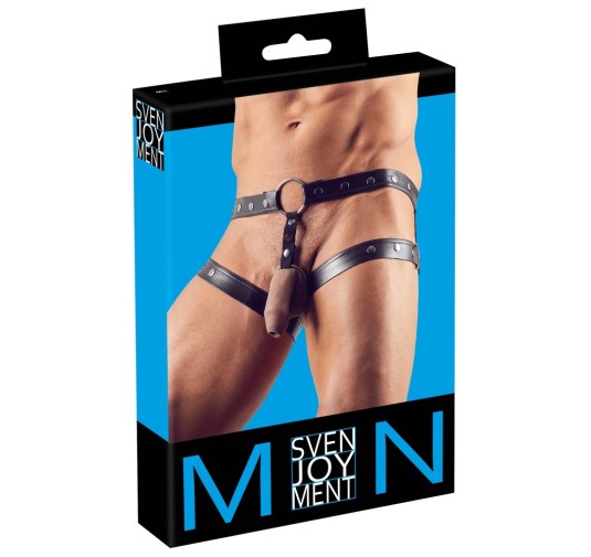 Svenjoyment - Matowe Męskie Majtki Jockstrap Z Paskami Na Uda Czarne M-L